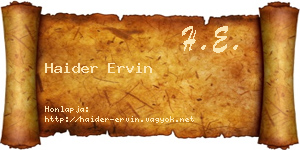 Haider Ervin névjegykártya